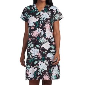 Miss Elaine Womens Short Sleeve Floral Snap Front Nightgown Gown Black Floral M